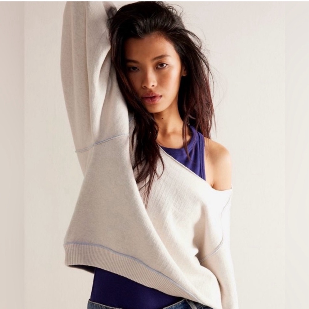 Free People We The Free Midnight Pullover in Cream / Light Blue Combo - size XL